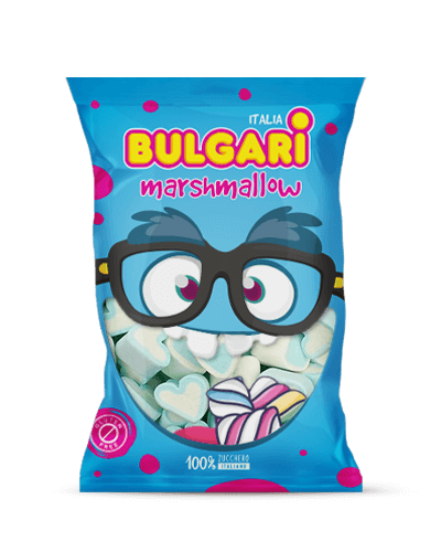 Marshmallow Bulgari Agostino - busta maxi con estruso a forma di cuore azzurro