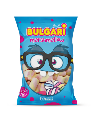 Marshmallow Bulgari Agostino - busta maxi con estruso a forma tubo di colore giallo e rosa